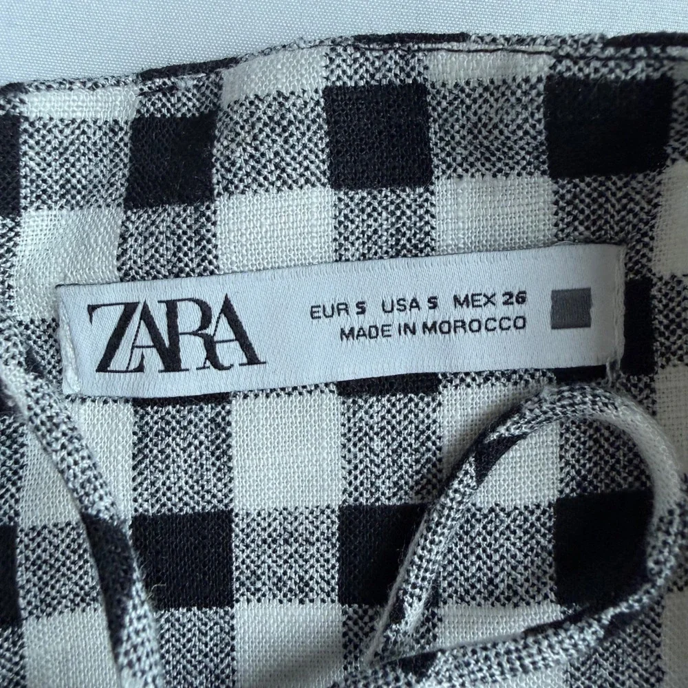 Zara Womens Small Black White Gingham Halter Cutout Linen Blend Jumpsuit Small
